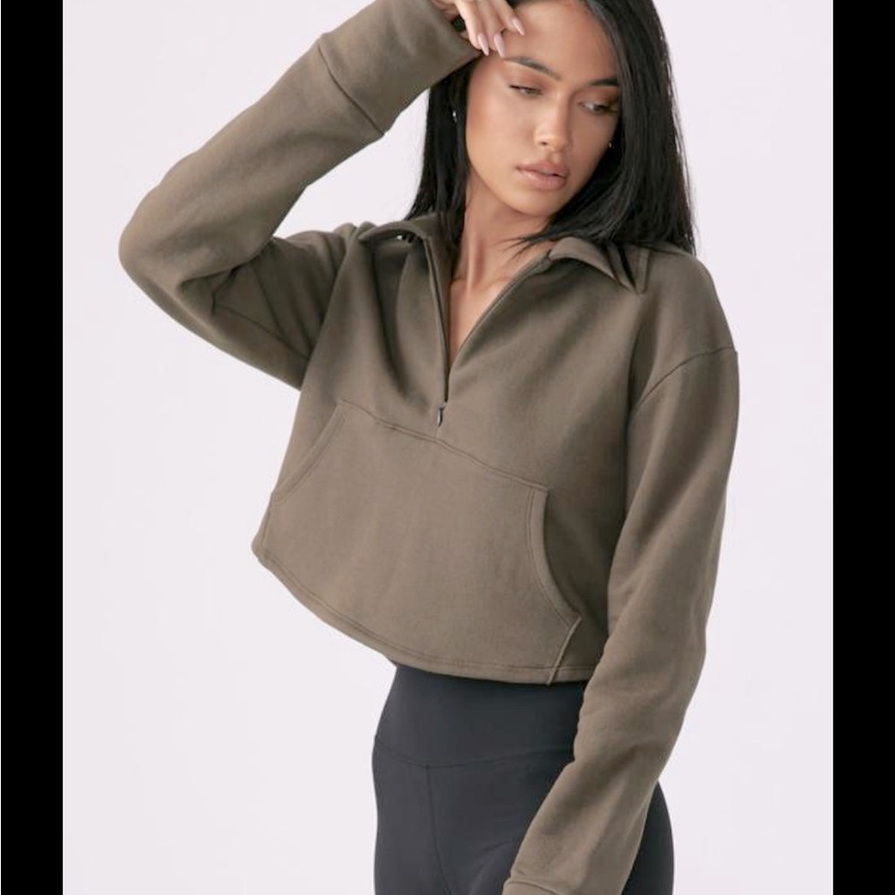 Joah Brown Olive Cropped Pullover